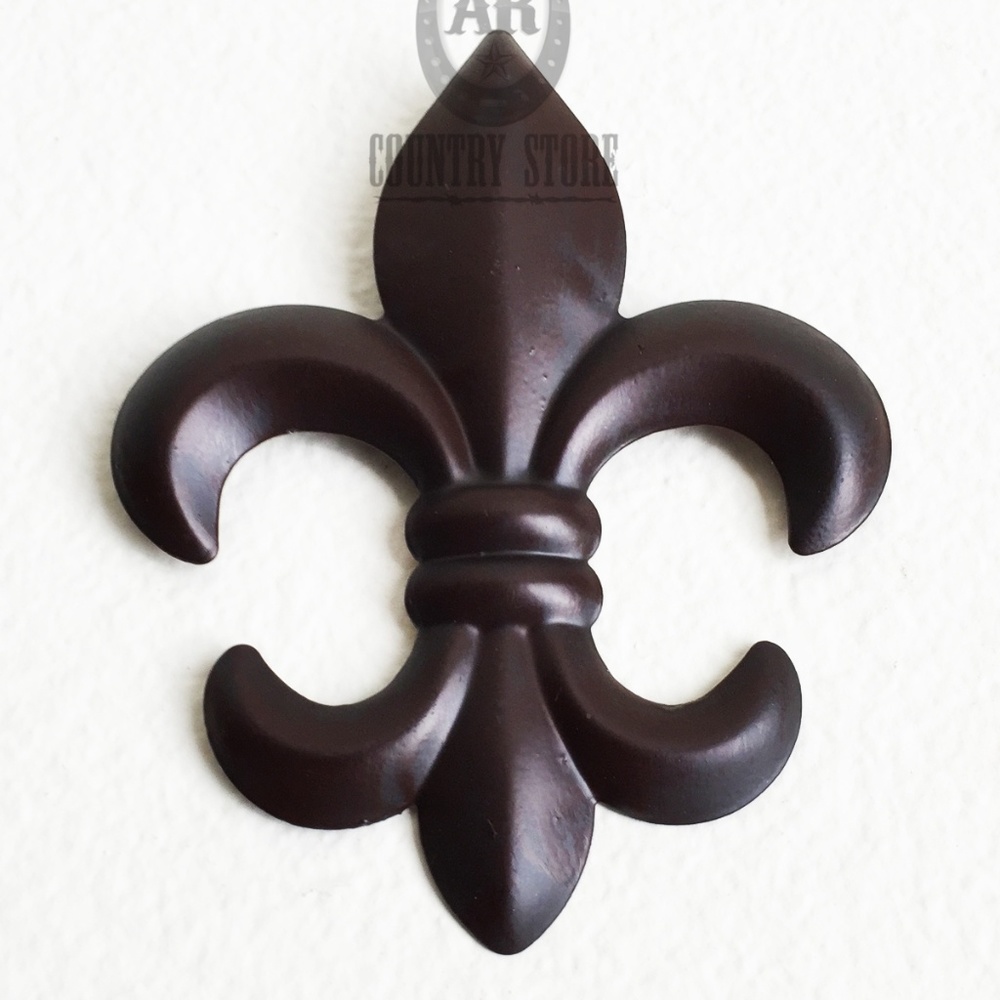 6 in X 4.75 in Plaque Brown Metal Tin FLEUR DE LIS